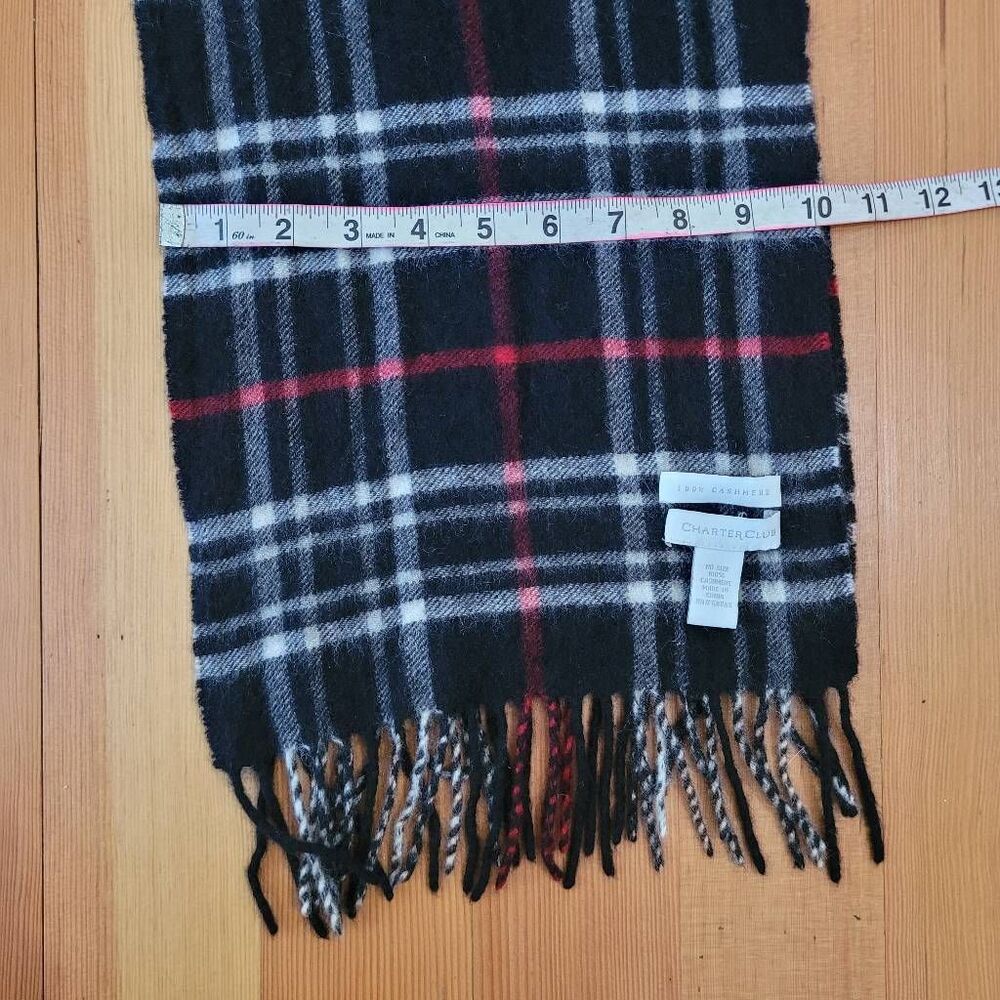 100% cashmere plaid wide scarf Charter Club brand academia goth old money quiet - Picture 7 of 7